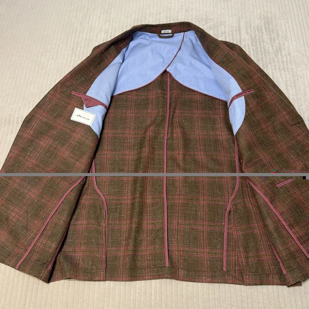 Peter Millar Windowpane Crown Soft Classic Sport Coat WoolSilkLinen XLT Blazer